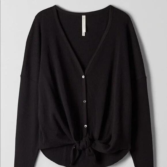 ARITZIA The Group Babaton Taurus Button Front Waffle Top Black Size XS Thermal - Picture 1 of 8